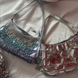 Silver and Blue Beaded Women's Bag